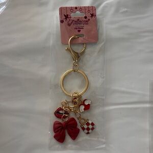 “My Valentine” Red/White/Gold Keychain / Bag Charm with Charms